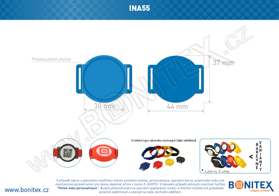 Náramek-nylon-INA55-samostatné tělo s čipem-s RFID-13,56 MHz-modrý (SO-21)-botinex