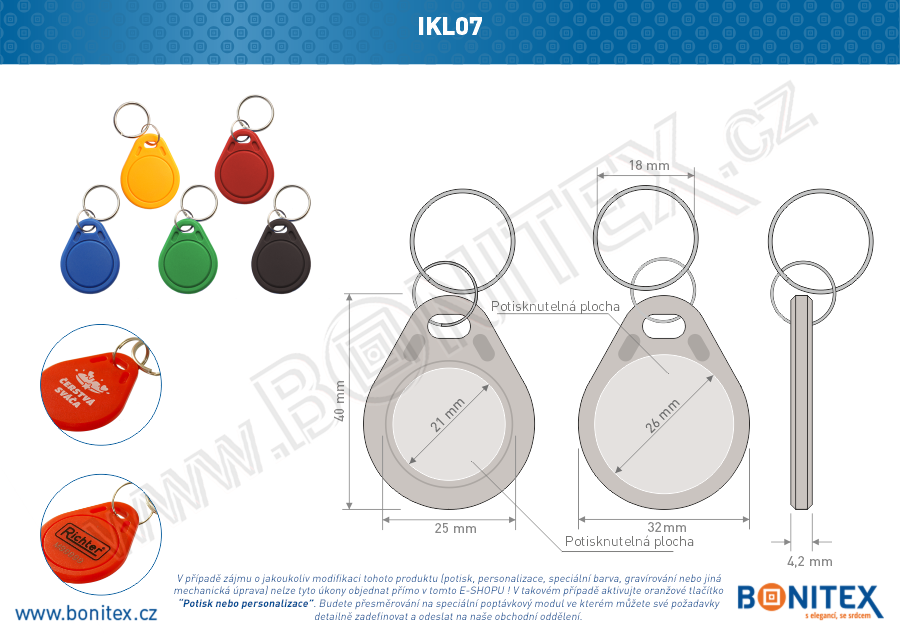 Klíčenka-ABS-40x32-tl.4,2mm-s RFID-13,56 MHz-bílá (VC-31)-botinex