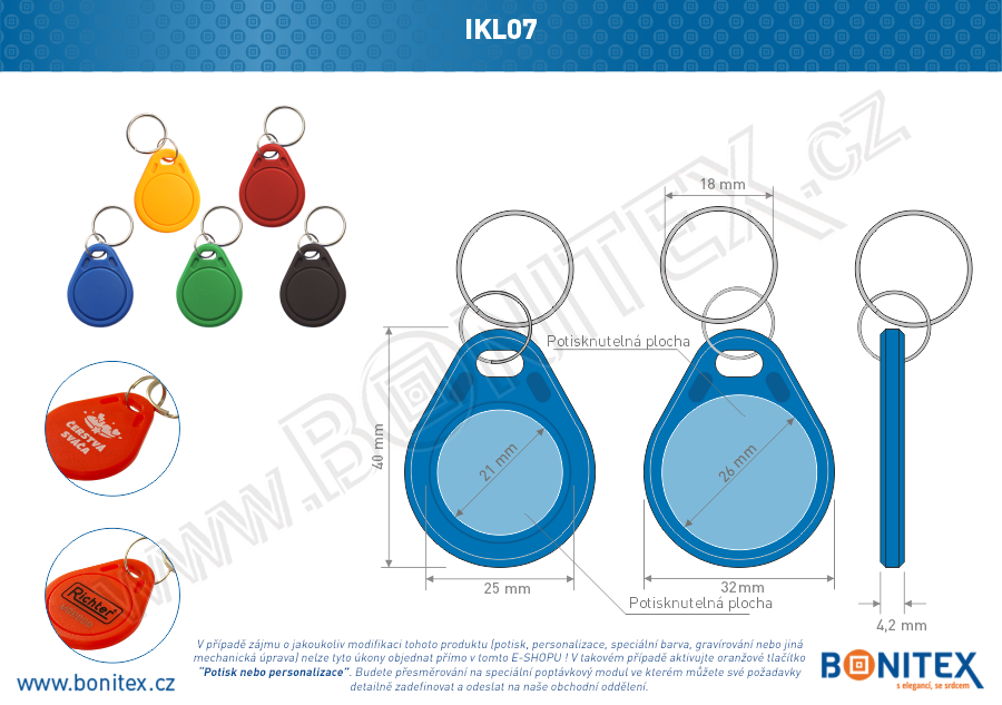 Klíčenka-ABS-40x32-tl.4,2mm-s RFID-13,56 MHz-modrá (VC-41)-botinex