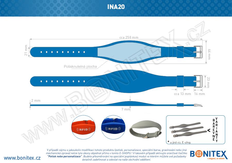 Náramek-silikon-255x17/34mm,kov.spona-s RFID-13,56 MHz-modrý-botinex