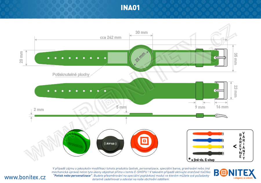 Náramek-silikon-242x20/35mm,kov.spona-s RFID-125kHz-zelený-botinex
