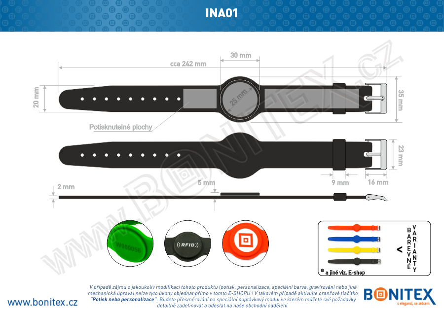 Náramek-silikon-242x20/35mm,kov.spona-s RFID-125kHz-černý-botinex