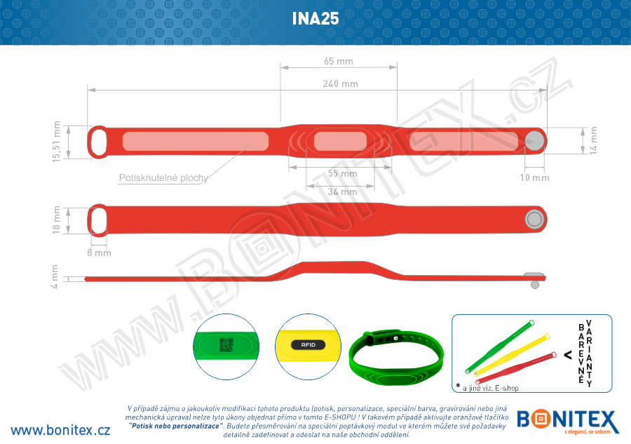 Náramek-silikon-242x13/17mm,kovový knoflík-s  RFID-13,56 MH-červený-botinex