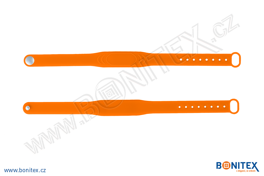 Náramek-silikon-242x13/17mm,kovový knoflík-s  RFID-13,56 MH-oranžový-botinex
